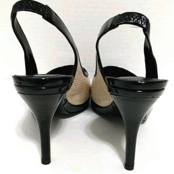 Elegant Black and Cream Women's Slingback Heels - Picture 8 of 15